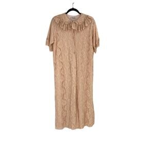 Vintage 60s Ivory Pink Lace Aristocraft Peignoir Robe Negligee Ruffles Medium